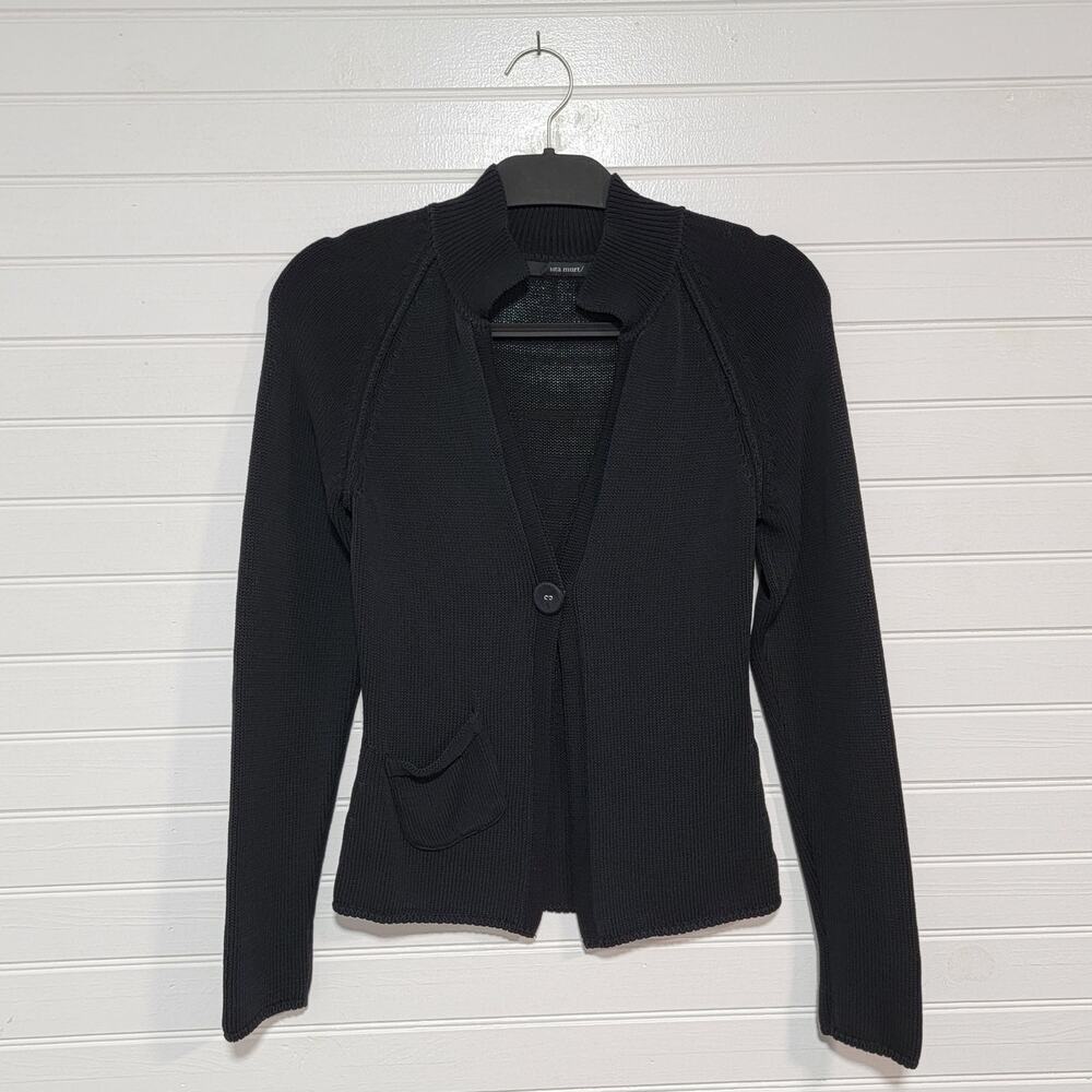 Black Women's Ribbed Button-Front Cardigan Sweater